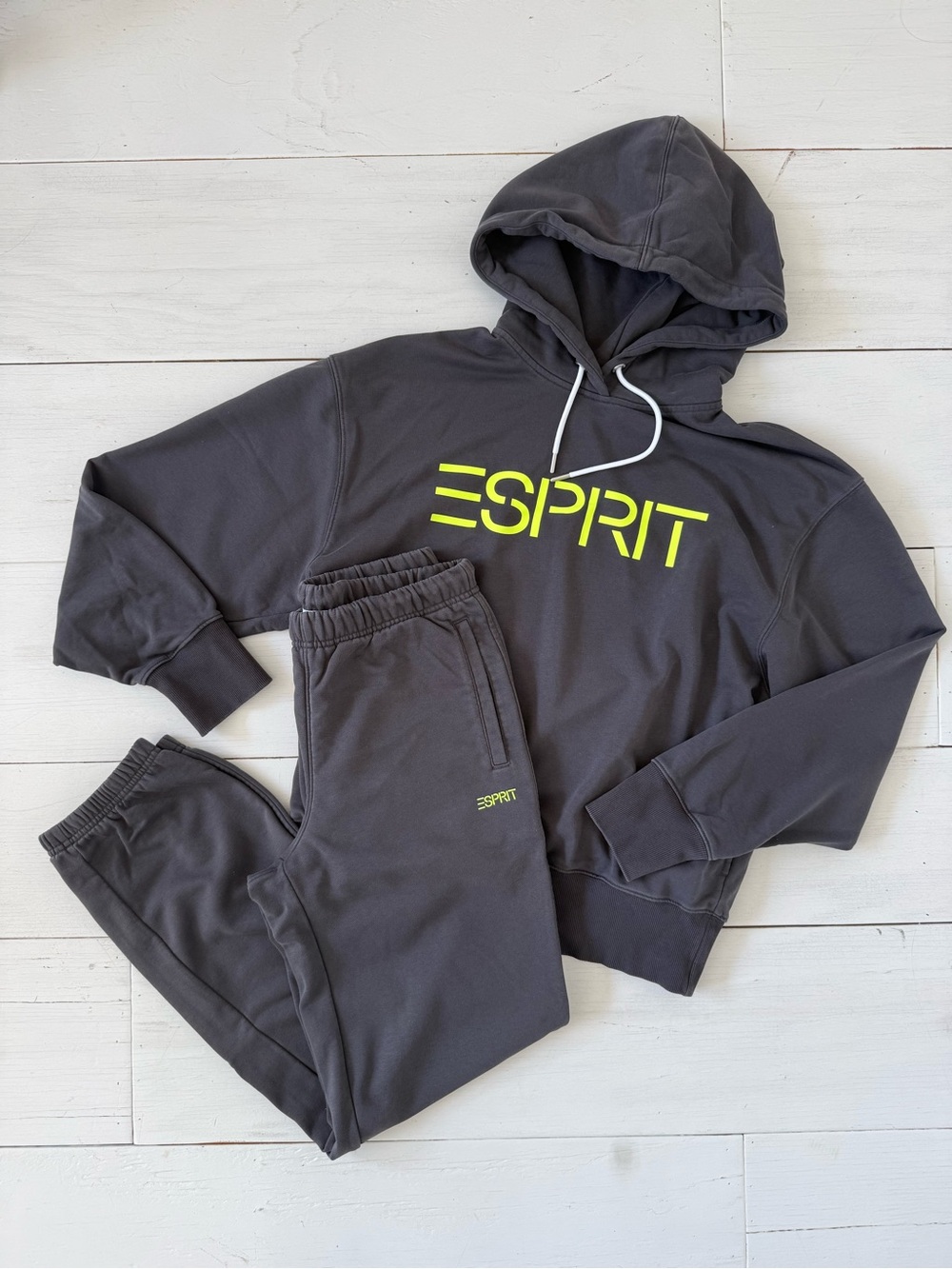 Esprit Women’s 2-Piece Fleece Sweatsuit Hoodie & Jogger Pants Gray Size XS/S Y2K